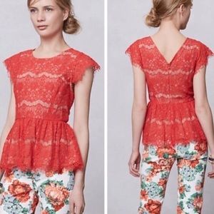 Anthropologie Red lace top size large